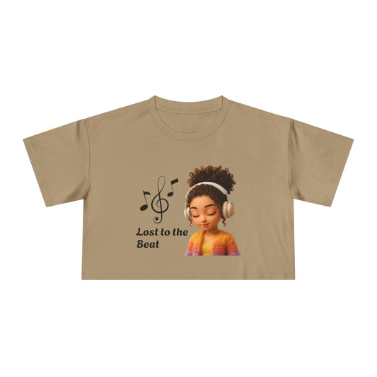 Women's Crop Tee, 'Lost to the Beat' - Fun Music Tee, Festival Wear, Gift for Music Lovers, Casual Summer Top, Trendy Music Apparel