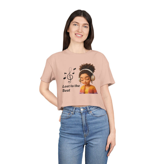 Women's Crop Tee, 'Lost to the Beat' - Fun Music Tee, Festival Wear, Gift for Music Lovers, Casual Summer Top, Trendy Music Apparel